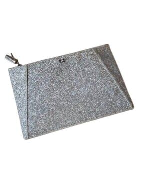 Neely & Chloe Silver Glitter Flat Clutch Pouch Organizer Zipper Sparkly Gift